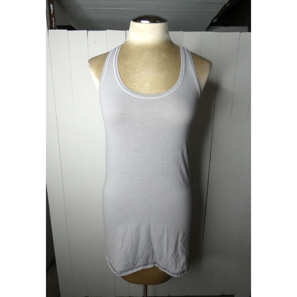 Lululemon Women 4 Every Yogi Tank Top Wee Stripe White Fossil Grey White Stretch